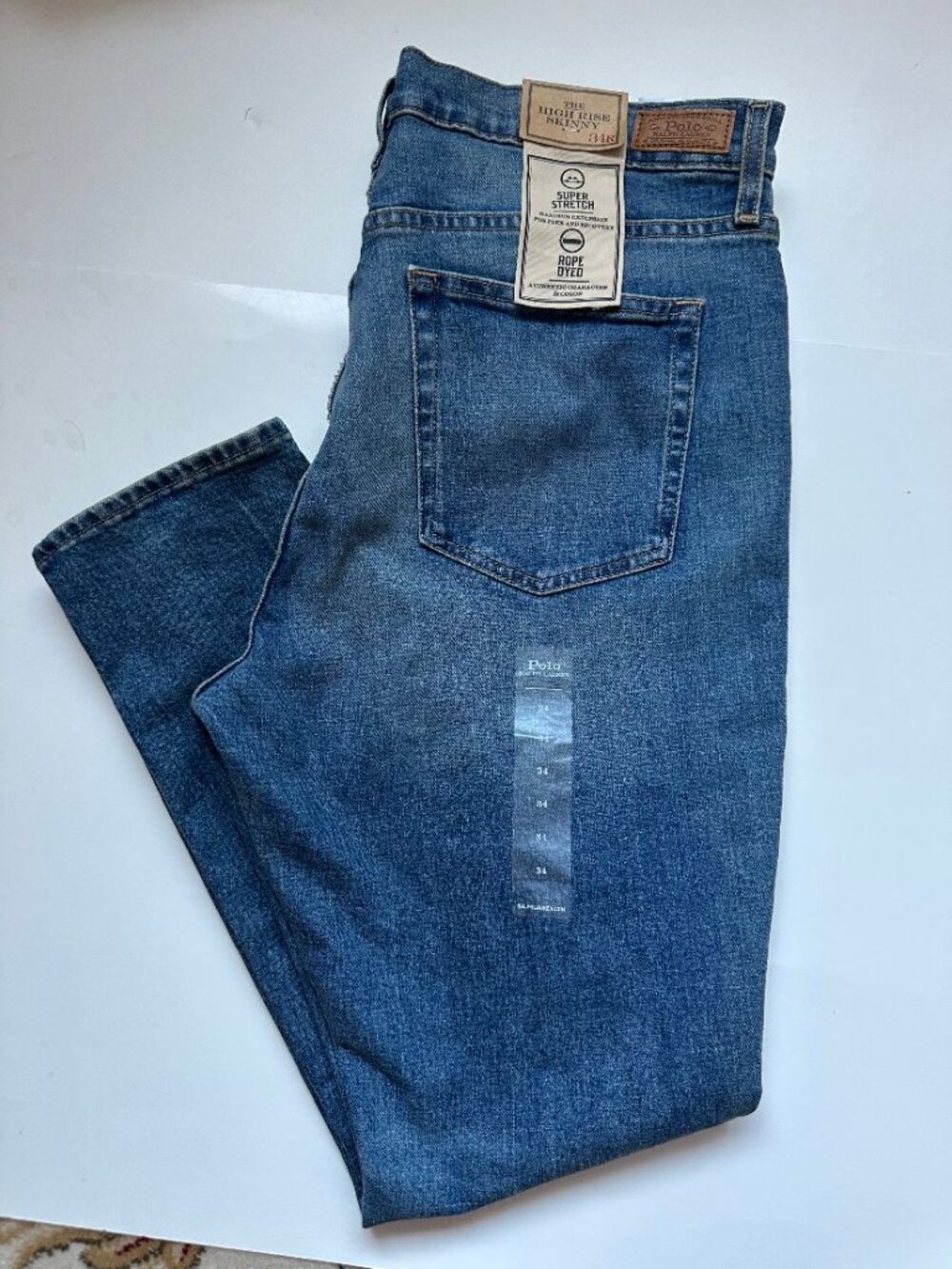 NWT $168 Polo Ralph Lauren High Rise Skinny Super Stretch Jeans Size 34R